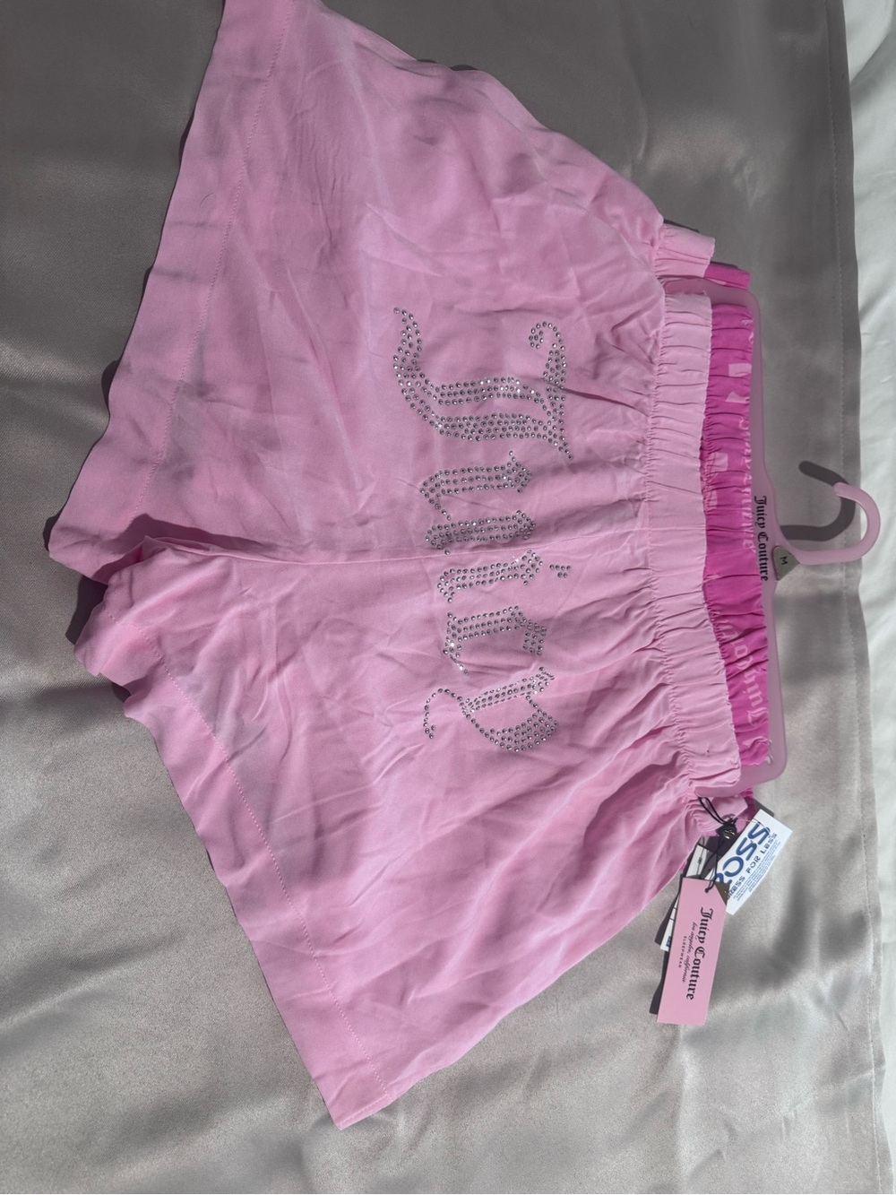 Juicy Couture Light Pink Rhinestone Logo High Waist Shorts